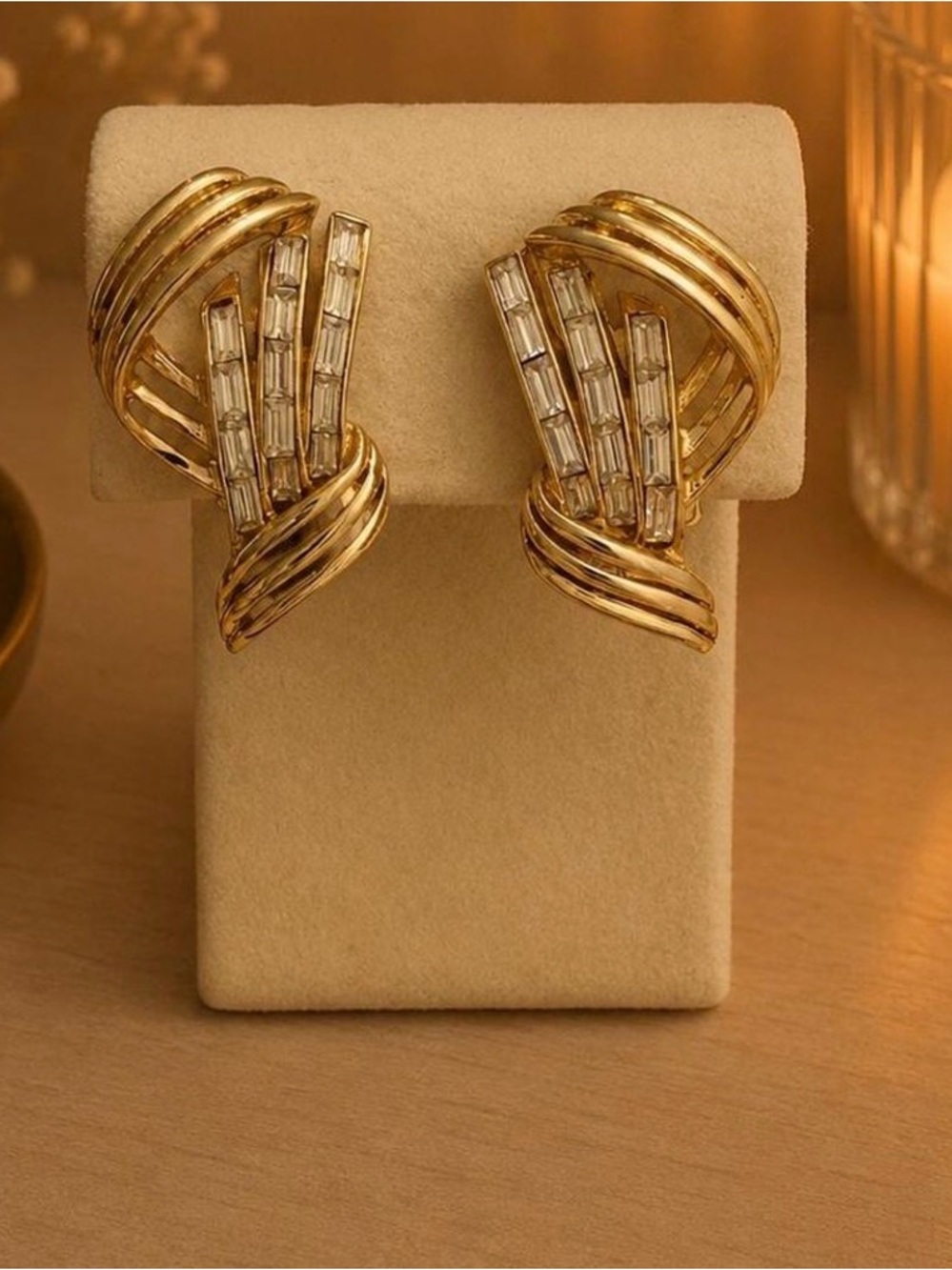 Gold Crystal Baguette Statement Earrings
